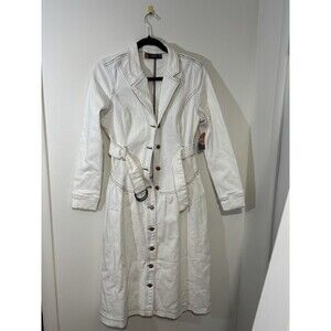 Indigo Poppy White Belted Shirt Dress Button-Down Collared Long Sleeve Size S